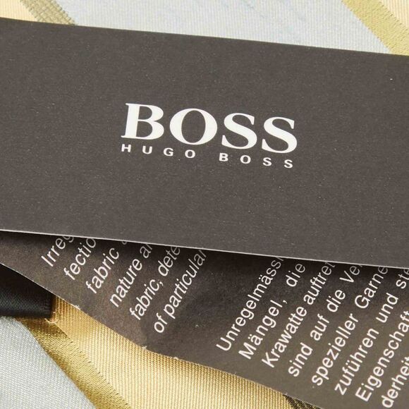 Boss By Hugo Boss Yellow/Blue Diagonal Stripe Textured Silk Tie - Picture 4 of 4